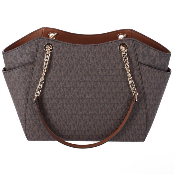 Michael Kors Jet Set Chain Brown MK Signature Large Shoulder Tote Bag - Picture 5 of 7